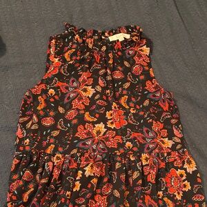 LOFT Floral Sleeveless Blouse - Black and Red